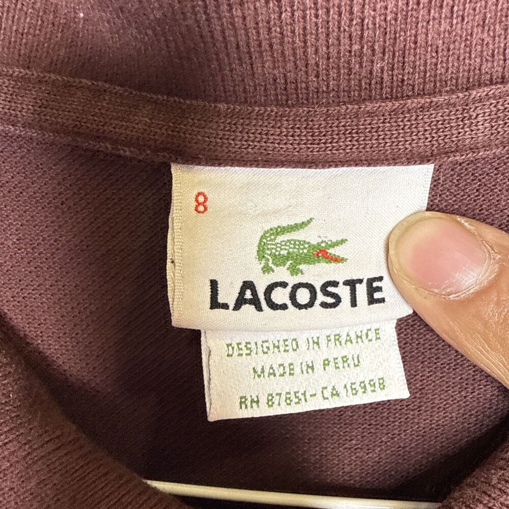Vintage Lacoste Mens Polo Shirt Size 8 Brown Cotton Short Sleeve Crocodile Logo - Picture 4 of 5